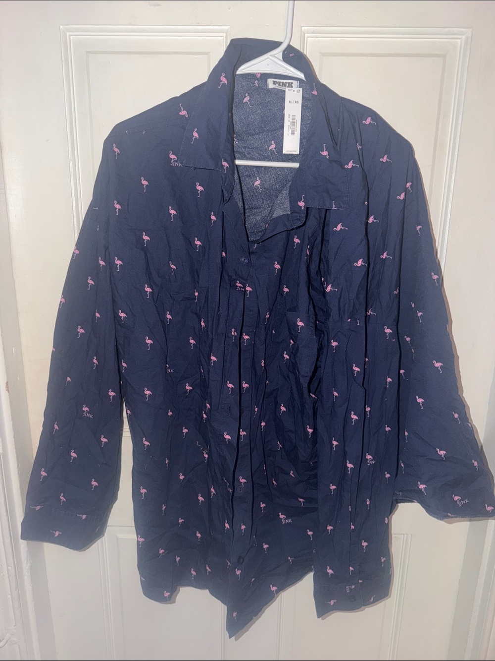 PINK Victoria's Secret Navy Button-Up Jacket with Pink Flamingo Print